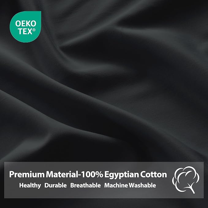 Full Size Fitted Sheet Only Black, 100% Egyptian Cotton 600 Thread Count - Image 3