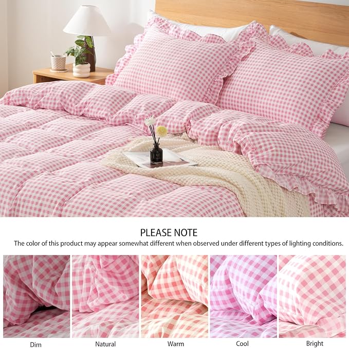 Gingham Duvet Cover Queen Size, 3 Pieces Soft Breathable Microfiber Plaid - Image 4