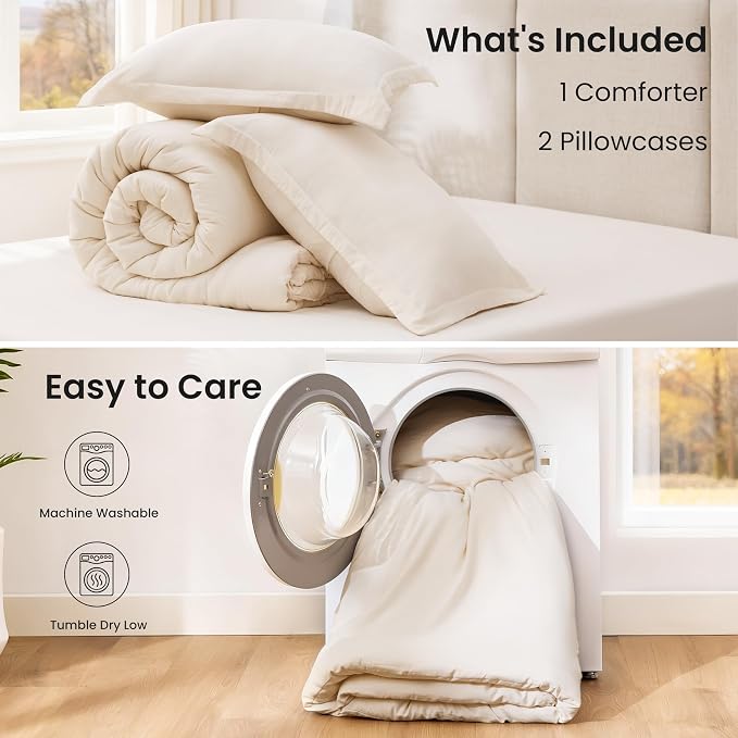 Love's cabin Beige King Size Comforter Set, 3-Piece Prewashed Bed Set - Image 7