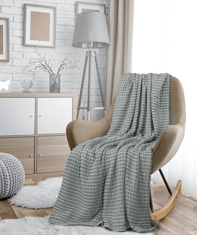 Utopia Bedding 100% Cotton Waffle Weave Blanket Queen Size - Image 8