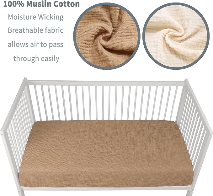 GUNTAIL Muslin Crib Sheets for Boys Girls 100% Cotton Fitted Baby Crib Sheet 2 - Image 3