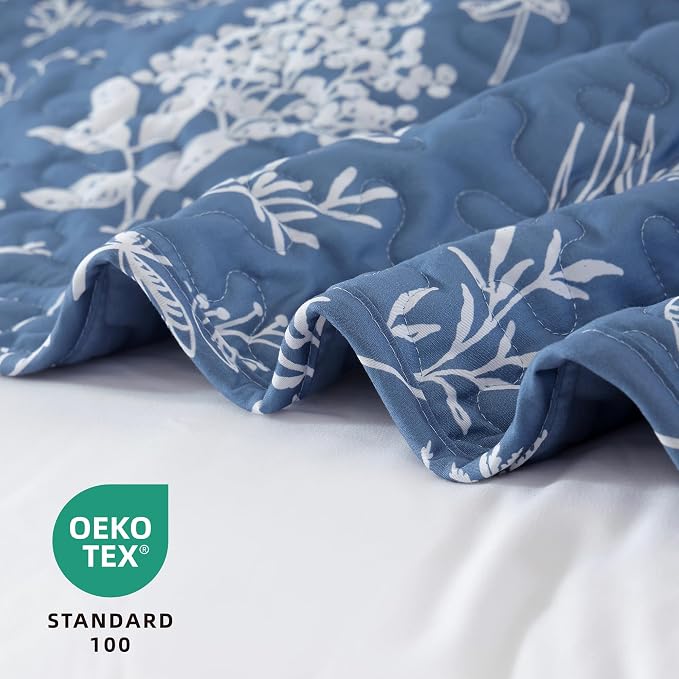 JANZAA Quilts Queen Size Infinity Blue Floral Queen Quilt Bedding Set - Image 2