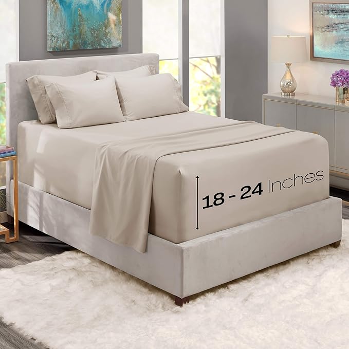 Hearth & Harbor Bed Sheets, Luxury Soft 6 Piece Bed Sheet Set Extra Deep Pocket - Image 2