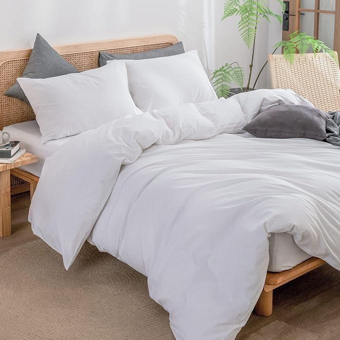 BESTOUCH Duvet Cover Set 100% Washed Cotton Linen Feel Super Soft Comfortable - Image 5