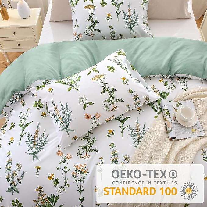 MUXHOMO Duvet Cover Full Size, Reversible Floral Green Duvet Cover Set - Image 2