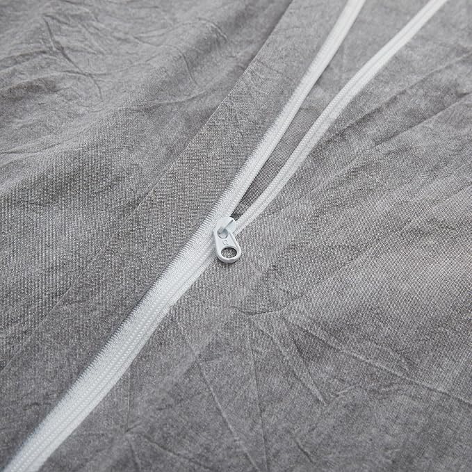 LOVQUE Light Grey Cotton Duvet Cover Queen Size, Linen Like Natural Bedding Set - Image 4