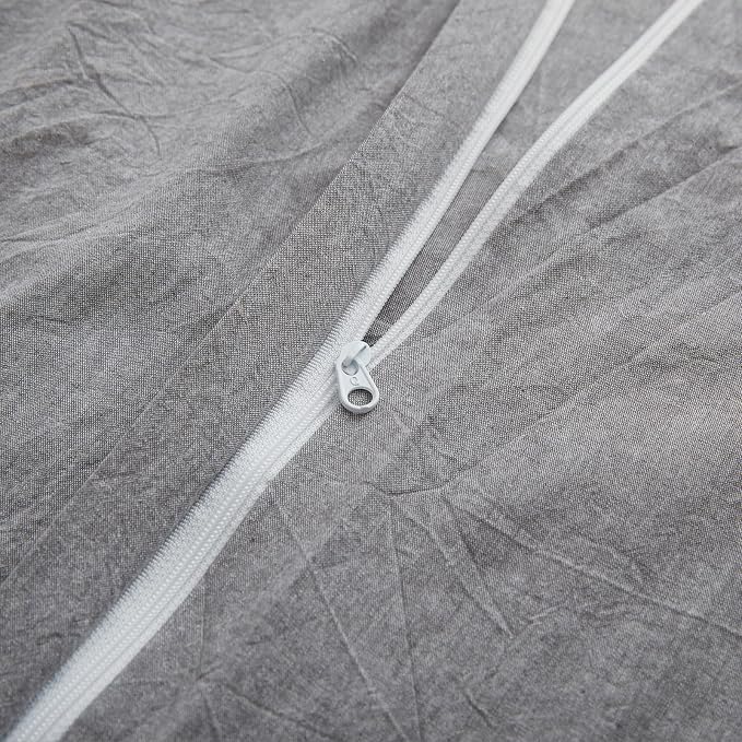 LOVQUE Light Grey Cotton Duvet Cover Twin Size, Linen Like Natural Bedding Set - Image 4