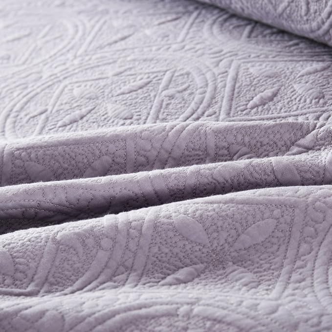 ROOMLIFE Quilt Set King Size 3D Floral Embroidery Pattern 3-Piece Cotton - Image 8