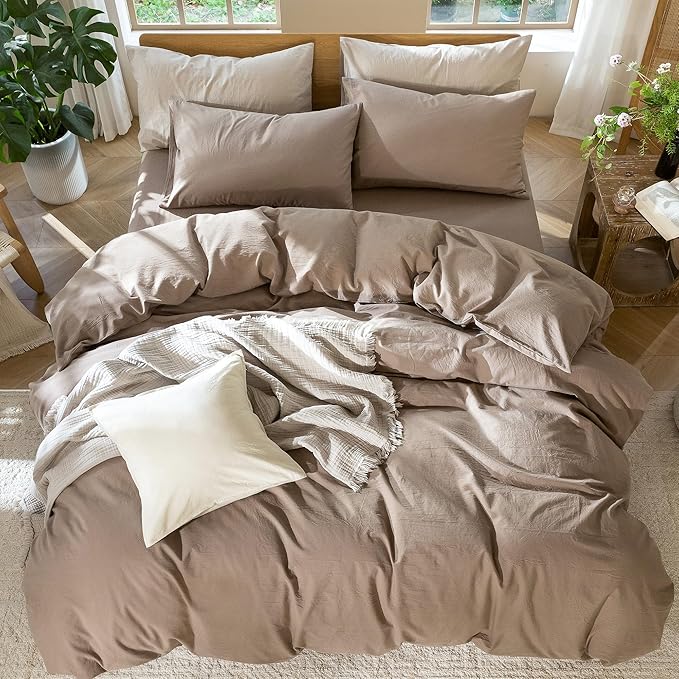 MooMee Bedding Duvet Cover Set 100% Washed Cotton Linen Like Textured - Image 5