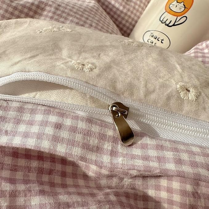 mixinni Purple White Gingham Duvet Cover King Size - Image 8