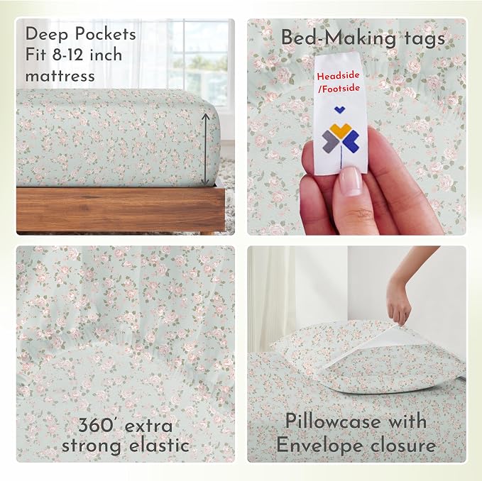 California Design Den Rose Sheet Set Twin XL, 100% Cotton 12" Pocket Twin XL - Image 7