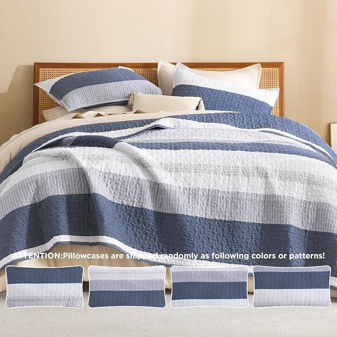 Litanika Twin Quilt Set Mineral Blue, 68x86 Stripe Bedspread Coverlet 2 Pieces - Image 5