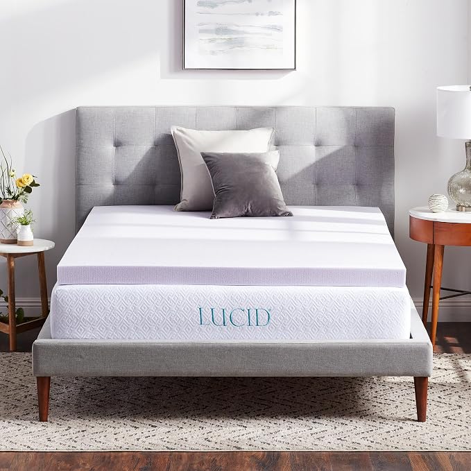 Lucid 3 Inch Lavender Memory Foam Mattress Topper, Twin XL Size – Essential Oil by Lucid