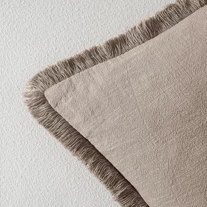 MIULEE Decorative Throw Pillow Covers Neutral Linen Fringe Throw Pillows Euro - Image 3