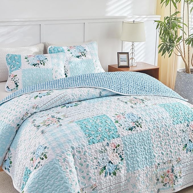 Joyreap 3 Pieces Floral Patchwork Quilt Set Queen, Soft n Cozy Microfiber Quilt - Image 5