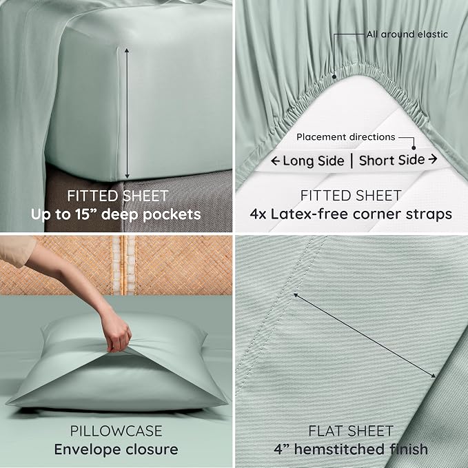 Bambaw 100% Viscose Derived from Bamboo Sheets Full Size Set – 4pcs Cooling - Image 5