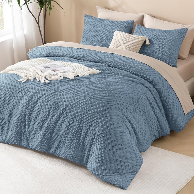 Andency Grayish Blue Comforter Set King Size, 3 Pieces Boho Bedding Set & - Image 6