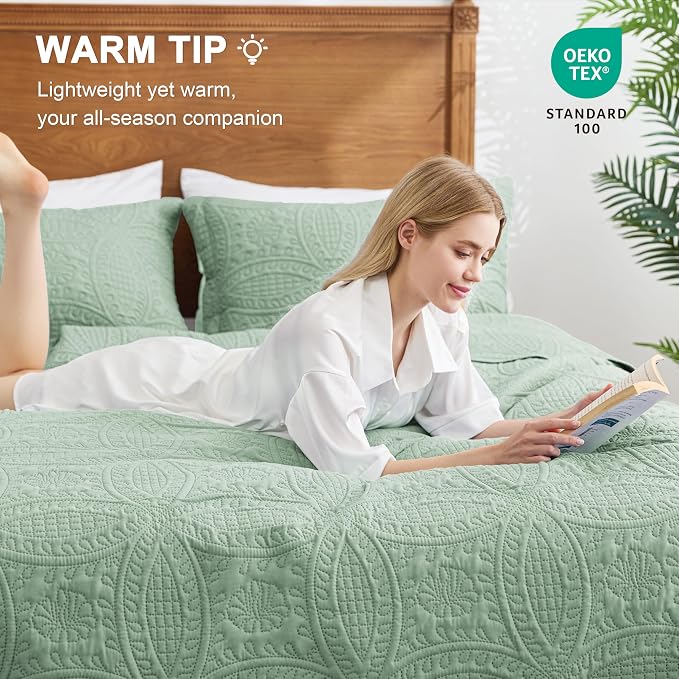 Love's cabin Quilts for Full Bed Sage Bedspreads Bedding Set - Image 4