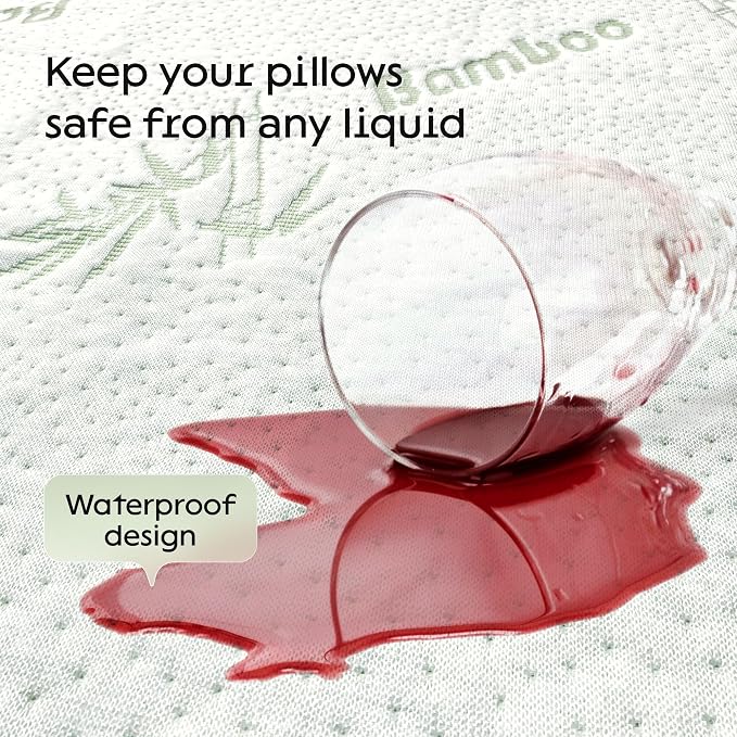 100% Waterproof Pillow Protectors Standard 20x26 Pair Zippered Pillow Case - Image 4