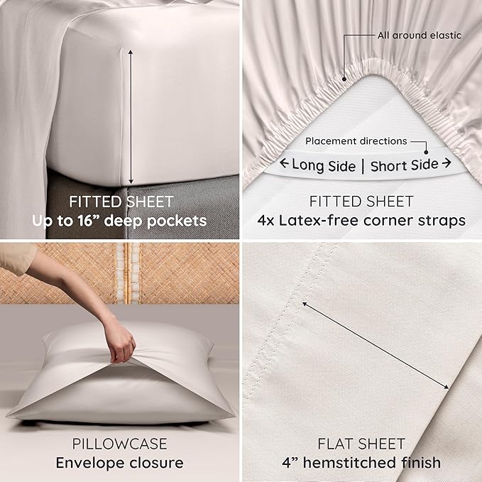 Bambaw 100% Viscose Derived from Bamboo Sheets Queen Size Set – 6pcs Cooling - Image 5