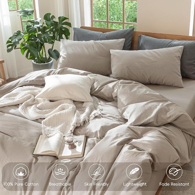 MooMee Bedding Duvet Cover Set 100% Washed Cotton Linen Like Textured - Image 4