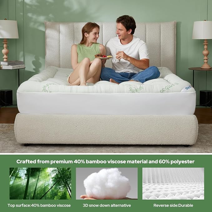 BEDLORE Full Size Mattress Topper Viscose Derived from Bamboo, Thick Pillow Top - Image 3