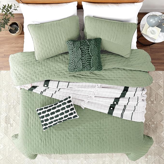 ROARINGWILD Sage Green King Size Quilt Bedding Set, Lightweight Soft Bedspread - Image 2