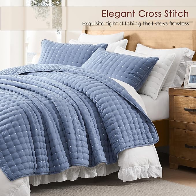WDCOZY Blue King Size Quilt Bedding Sets - Image 3