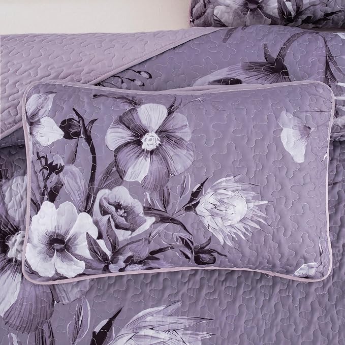 Floral Quilt Set Queen 3 Pieces Dark Purple Boho Flower Quilt Coverlet Set Soft - Image 8