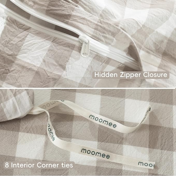 MooMee Gingham Duvet Cover Set 100% Washed Cotton Linen Like Textured - Image 8
