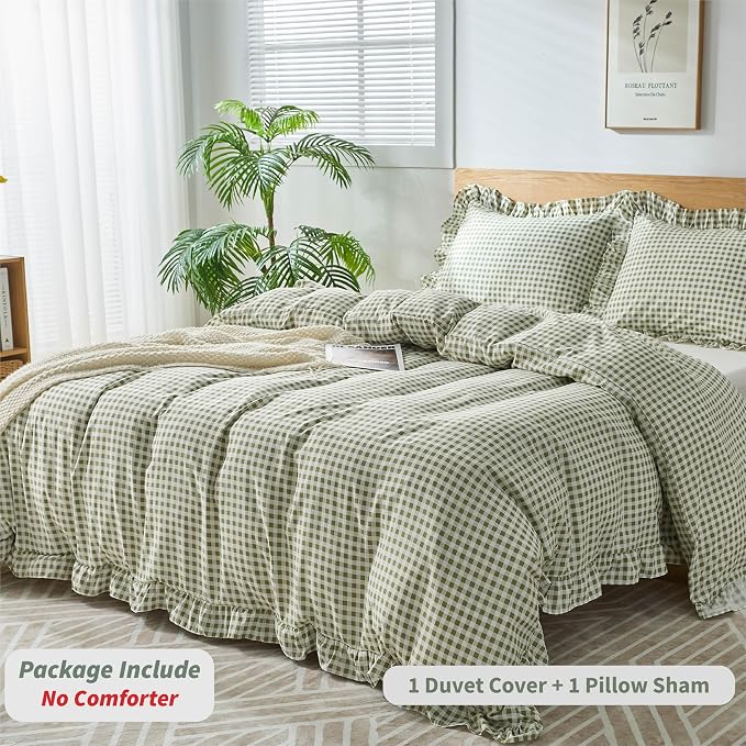 Gingham Duvet Cover Twin Size, 2 Pieces Soft Breathable Microfiber Plaid - Image 3