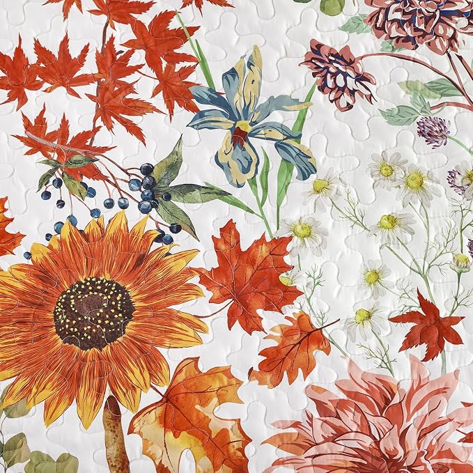 Yiran Fall Floral Quilt Set Queen Size, 3 Pieces Soft Lightweight Microfiber - Image 5