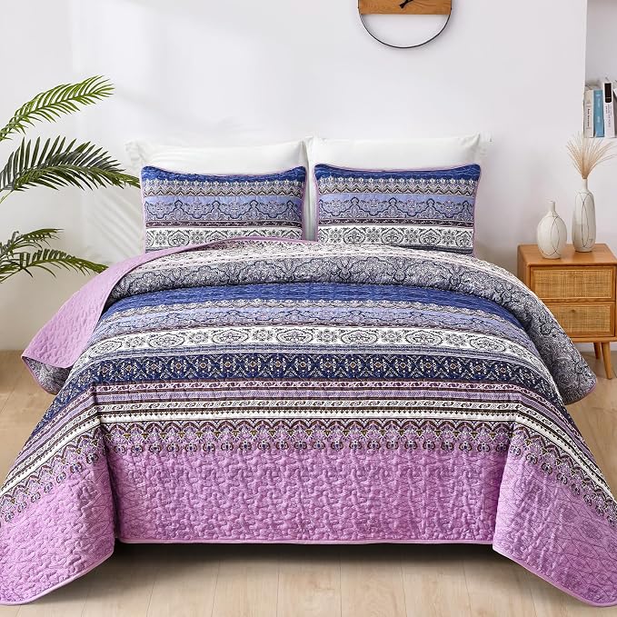 WONGS BEDDING Boho King Quilt Set, Lightweight Bed Decor Bedspread by WONGSBEDDING
