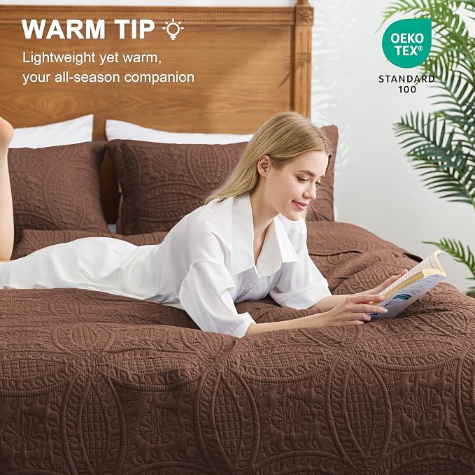Love's cabin King Size Quilt Bedding Set Brown Bedspreads - Image 2