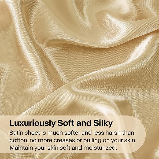 BEDELITE California King Sheets Set, Luxury Soft Champagne Satin Sheets - Image 3