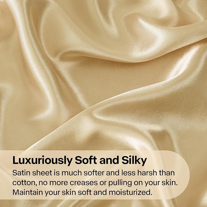 BEDELITE Satin Sheets Full Size Bed Set, Luxury Soft Champagne Silky Sheets - Image 3