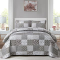 Mybedsoul Grey Boho Quilt Set Queen Size, 3 Pieces Plaid Floral Bedspread by Mybedsoul