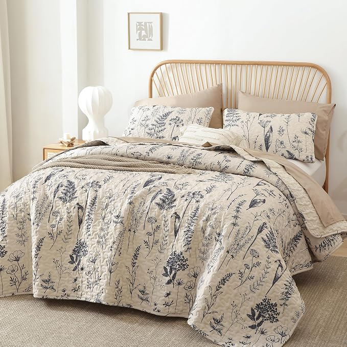 JANZAA Quilt King Size Beige Quilt Bed Spread Boho Quilt by JANZAA