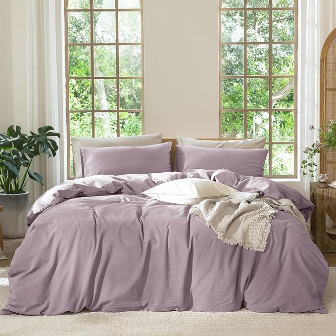 MooMee Bedding Duvet Cover Set 100% Washed Cotton Linen Like Textured by MOOMEE