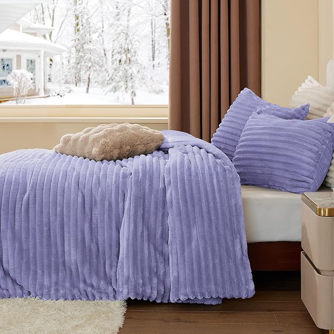 BEDELITE Fleece King Comforter Set -Super Soft & Warm Fluffy Lavender Bedding - Image 4