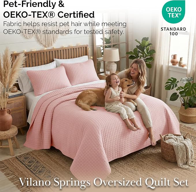 Southshore Fine Living, Inc. Stitched Pink Queen Quilt Bedding Set, Oversized - Image 5