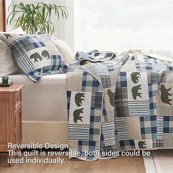 PPOLCA Rustic Queen Quilt Bedding Set, Christmas Lightweight Reversible Cabin - Image 2