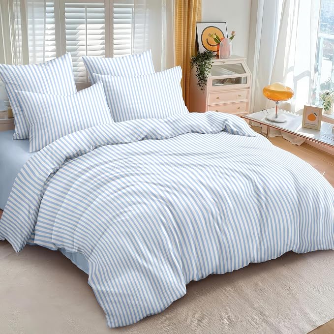 Nayoroom Blue Striped Duvet Cover Full Size White Stripe Duvet Cover Dorm - Image 2