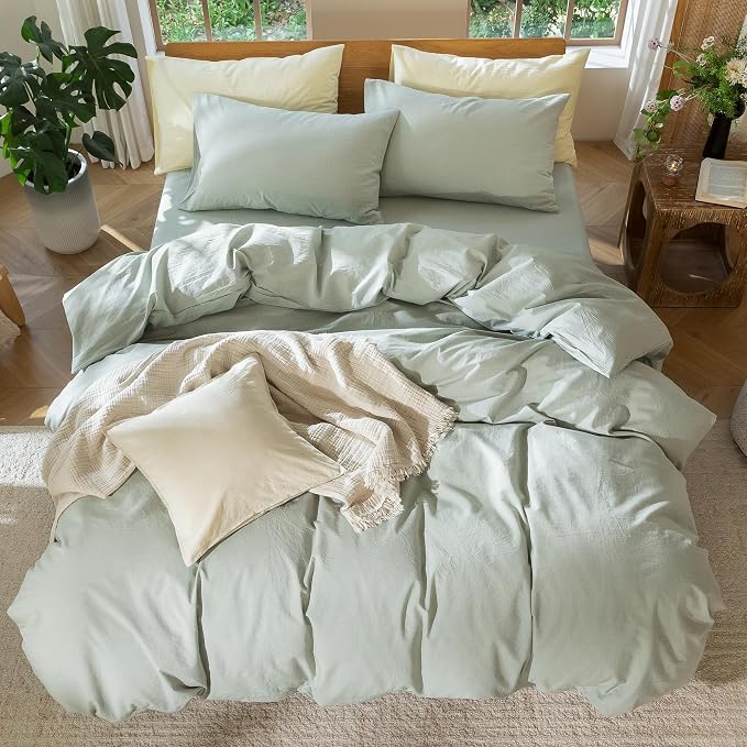 MooMee Bedding Duvet Cover Set 100% Washed Cotton Linen Like Textured - Image 5