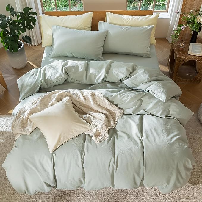 MooMee Bedding Duvet Cover Set 100% Washed Cotton Linen Like Textured - Image 5