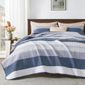 Andency Oversized King Quilt Set Mineral Blue, 128x120 Stripe Bedspread by Andency