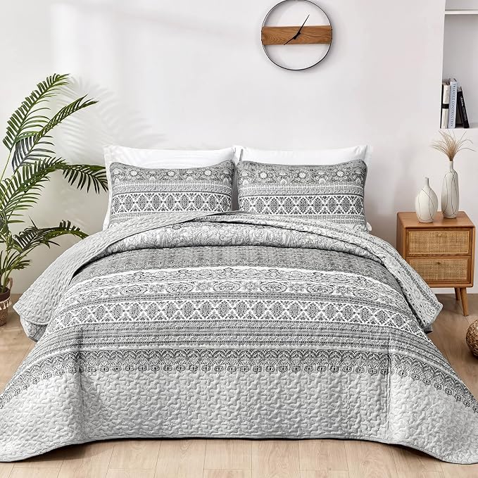 WONGS BEDDING Boho King Quilt Set, Lightweight Microfiber Bed Decor Bedspread by WONGSBEDDING