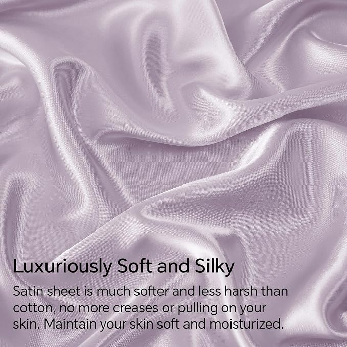BEDELITE Satin Sheets Full Size Bed Set, Luxury Soft Lavender Silky Sheets - Image 3