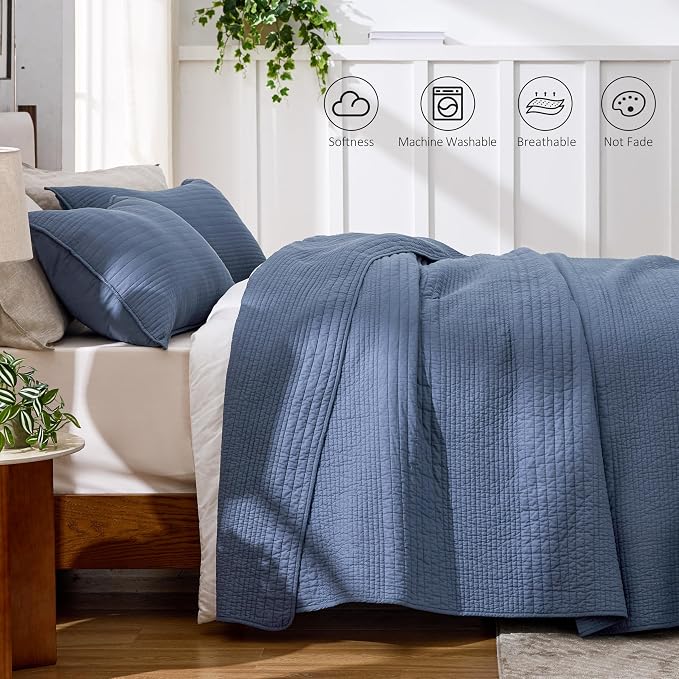 Love's cabin King Size Cotton Quilt Set, 100% Cotton Fabric Striped Textured - Image 5