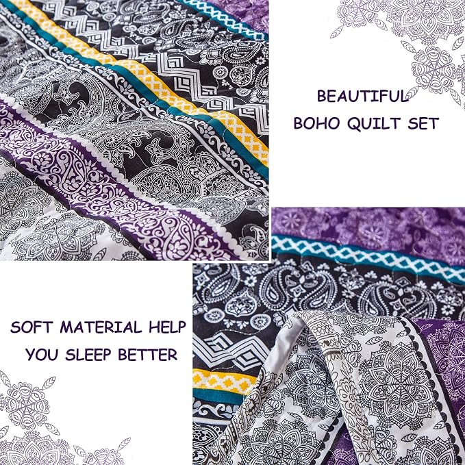 WONGS BEDDING Boho Quilt Set King Size, Lightweight Bedspread Coverlet Bedding - Image 6